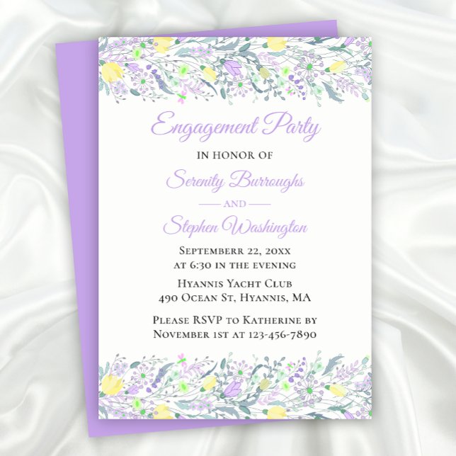 Elegant Wildflower Yellow Purple Floral Engagement Invitation (Creator Uploaded)