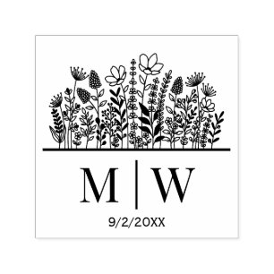 Elegant Wildflowers #2B Wedding Couple Names Date Self-inking Stamp