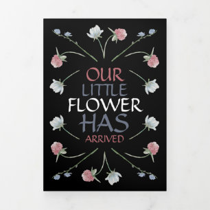 Elegant Wildflowers, 3 Photo Collage Baby Birth Tri-Fold Announcement