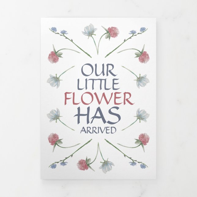 Elegant Wildflowers, 3 Photo Collage Baby Birth Tri-Fold Announcement (Cover)