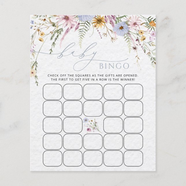 Elegant Wildflowers Baby Bingo Game Card (Front)