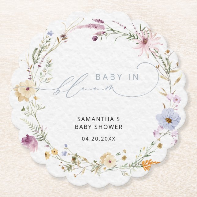 Elegant Wildflowers Baby in Bloom Paper Coaster (Front)
