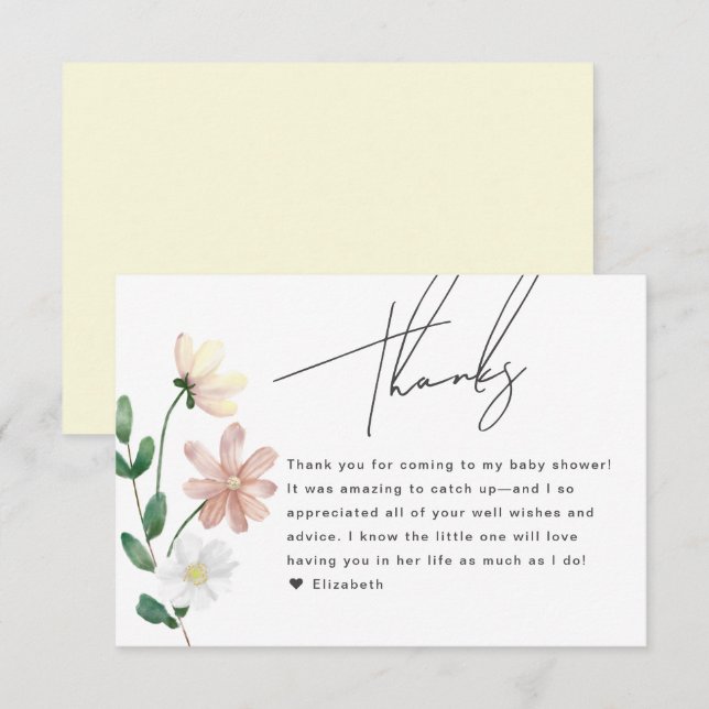 Elegant Wildflowers Baby Shower Floral Thank You  Enclosure Card (Front/Back)