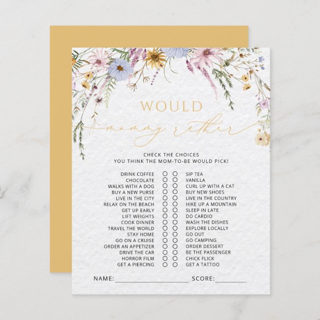 Elegant Wildflowers Baby Shower Game (Front/Back)