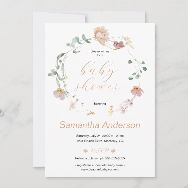 Elegant Wildflowers Baby Shower Script Invitation (Front)