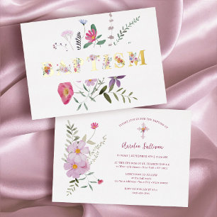 Elegant Wildflowers Baptism Foil Invitation