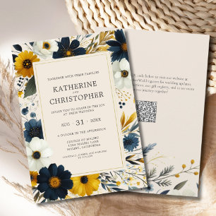 Elegant Wildflowers Beige Watercolor Wedding Invitation