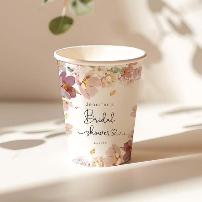 Elegant Wildflowers blush pink bridal shower Paper Cups (Creator Uploaded)