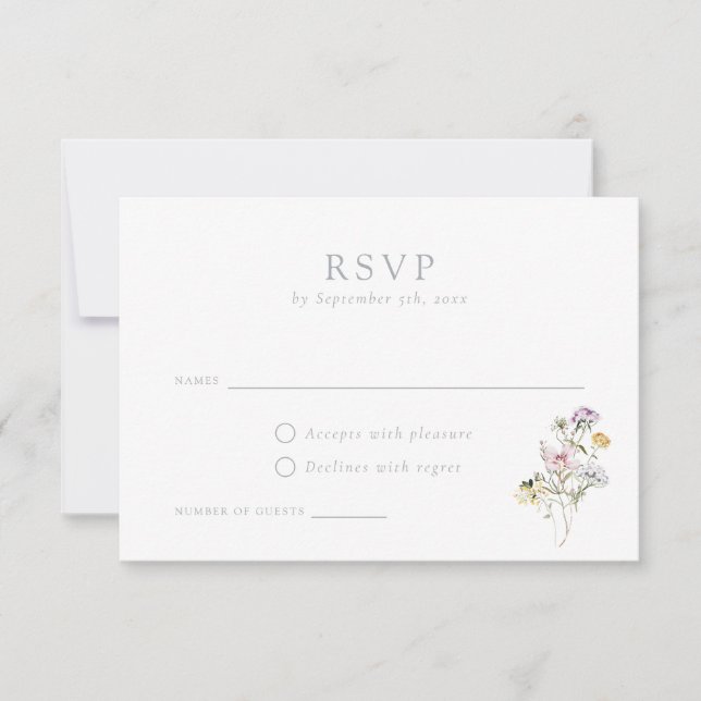 Elegant Wildflowers Blush Wedding RSVP Card (Front)