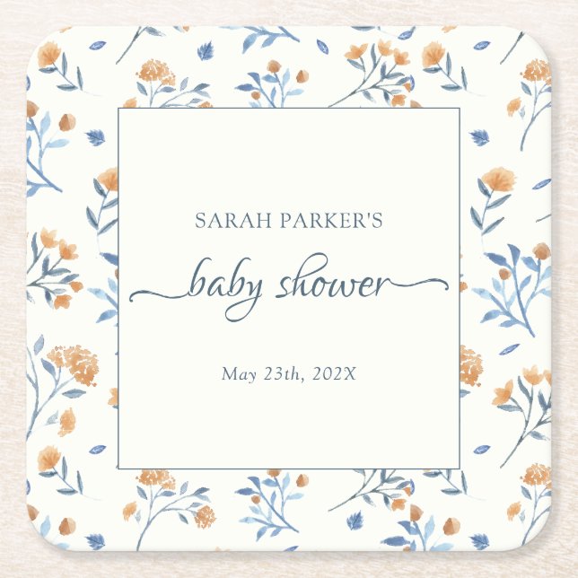 Elegant Wildflowers Boho Baby Shower  Square Paper Coaster (Front)
