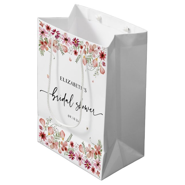 Elegant Wildflowers Bridal Shower Medium Gift Bag (Front Angled)