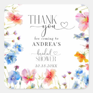Elegant Wildflowers Bridal Shower Thank You Square Sticker