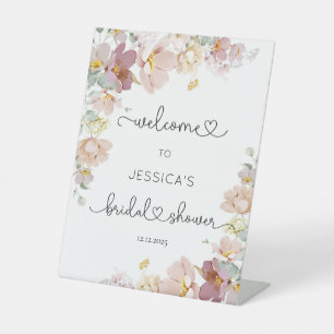 Elegant Wildflowers bridal shower welcome Pedestal Sign