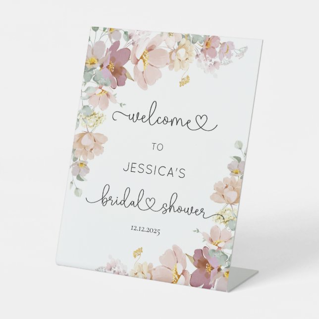 Elegant Wildflowers bridal shower welcome Pedestal Sign (Front)
