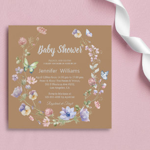 elegant wildflowers brown neutral baby shower invitation