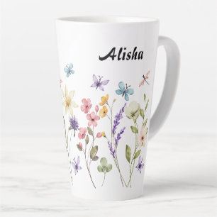 Elegant Wildflowers Butterflies Latte Mug