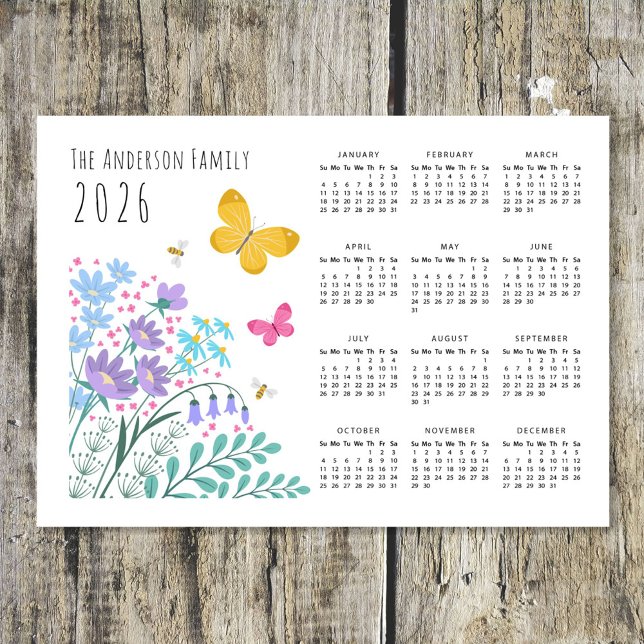 Elegant Wildflowers Butterfly Family Calendar 2026 (Creator Uploaded)