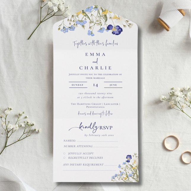Elegant Wildflowers Calligraphy Rustic Wedding All In One Invitation (Elegant Wildflowers Calligraphy Rustic Wedding All In One Invitation)
