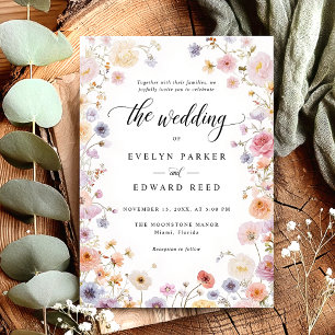 Elegant Wildflowers Calligraphy Watercolor Wedding Invitation