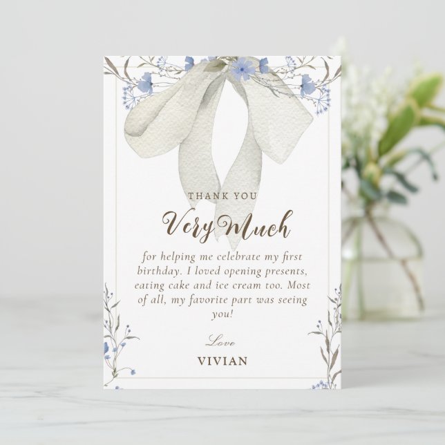 Elegant Wildflowers Coquette Bow Thank you Card (Standing Front)