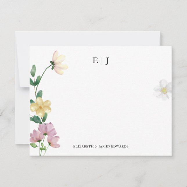 Elegant Wildflowers Couple Initials Floral Card (Front)