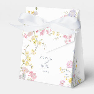 Elegant Wildflowers Dusty Blue Script Wedding Favour Box
