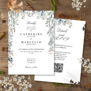 Elegant Wildflowers Floral QR Code Wedding Invitation