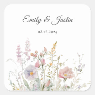 Elegant Wildflowers Floral Watercolor Weddin Square Sticker