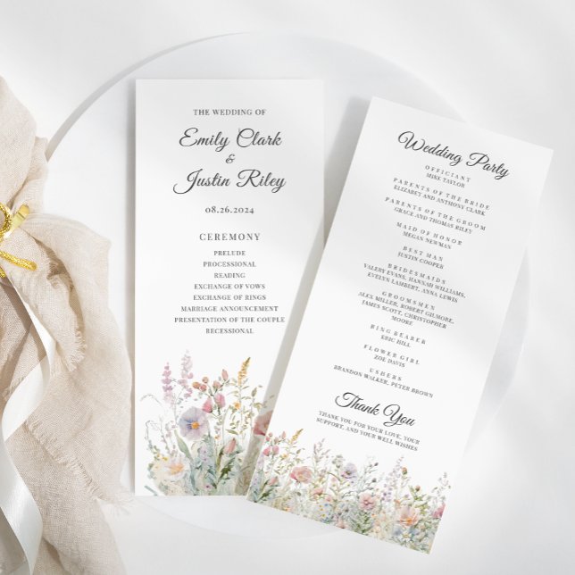 Elegant Wildflowers Floral Watercolor Wedding Programme (Creator Uploaded)