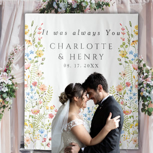 Elegant Wildflowers Garden Wedding Backdrop Tapestry