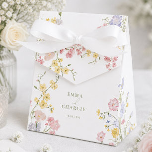 Elegant Wildflowers Green Script Wedding Favour Box
