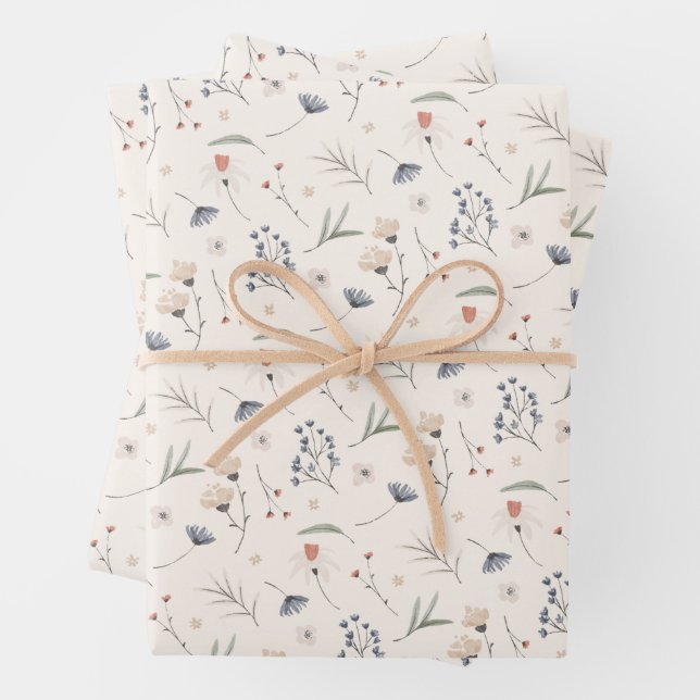 Elegant Wildflowers Ivory Wrapping Paper Sheet (In situ)