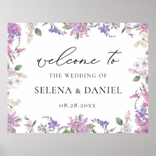 Elegant Wildflowers Lavender Wedding Welcome Sign