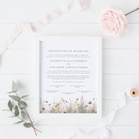 Elegant Wildflowers Marriage Certificate