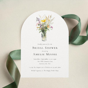 Elegant Wildflowers Mason Jar Bridal Shower Invitation