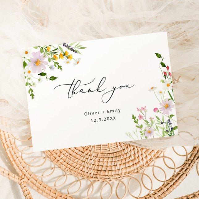 Elegant wildflowers minimalist Wedding Thank you Card (Creator Uploaded)