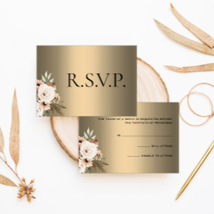 Elegant Wildflowers on Gold Boho Wedding  RSVP Card