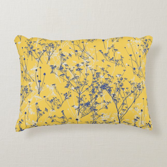 Elegant Wildflowers on Mustard Yellow  Decorative Cushion (Front)