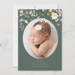 Elegant Wildflowers Oval Photo Birth Announcement