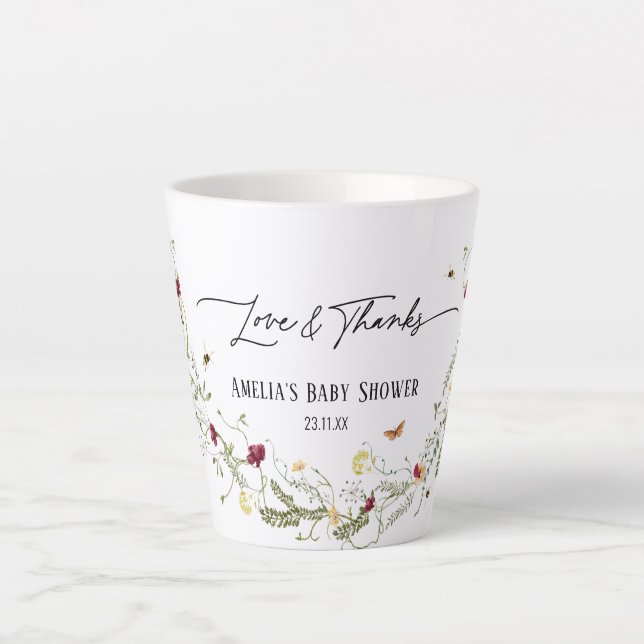 Elegant Wildflowers Personalised Baby Shower Favou Latte Mug (Front)