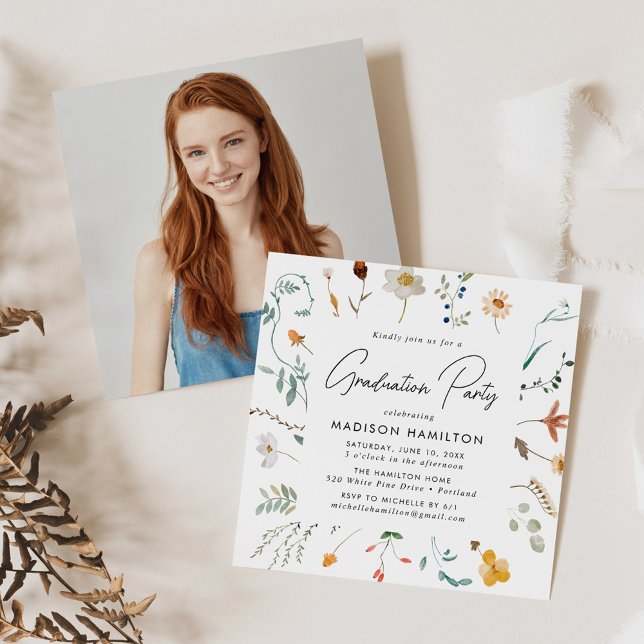 Elegant Wildflowers Photo Graduation Party Invitation (Creator Uploaded)