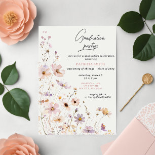 Elegant Wildflowers Photo Graduation Party Invitation