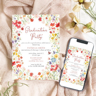 Elegant Wildflowers Photo Graduation Party Invitation