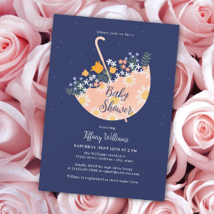 Elegant Wildflowers Pink Umbrella Baby Shower Invitation