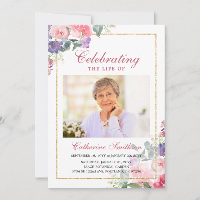 Elegant Wildflowers Printable Funeral Program Announcement (Front)