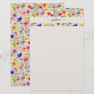 Elegant wildflowers script name stationery