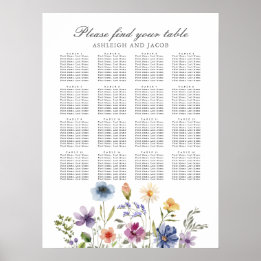 Elegant Wildflowers Spring Wedding Seating Chart