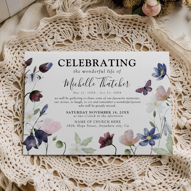 Elegant Wildflowers Sympathy Memorial Funeral Invitation (Creator Uploaded)