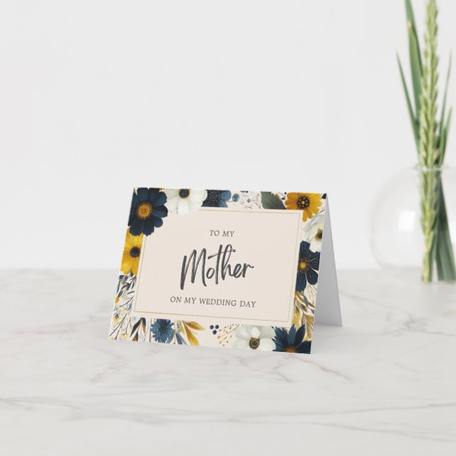 Elegant Wildflowers To My Mother Beige Wedding Card (Front)