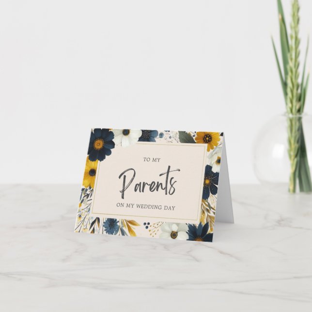 Elegant Wildflowers To My Parents Beige Wedding Card (Front)